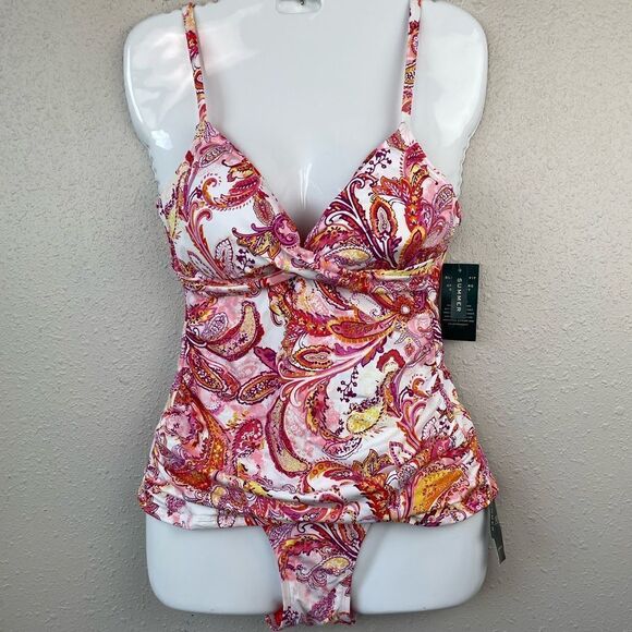 NWT Lauren Ralph Lauren Pink Paisley Tankini Top and Matching Bottoms